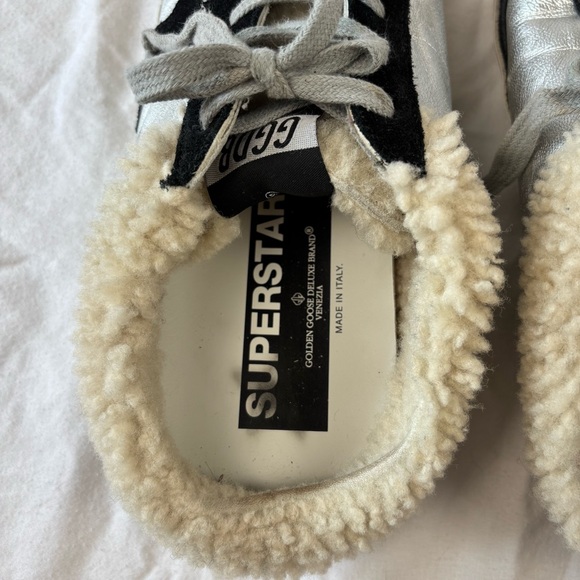SOLD Golden Goose Sabot Super Star Slip on Shearling Sneaker Silver size 39 - Picture 12 of 15